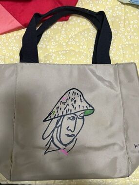 kate spade Beige Canvas Tote with Embroidered Face Motif